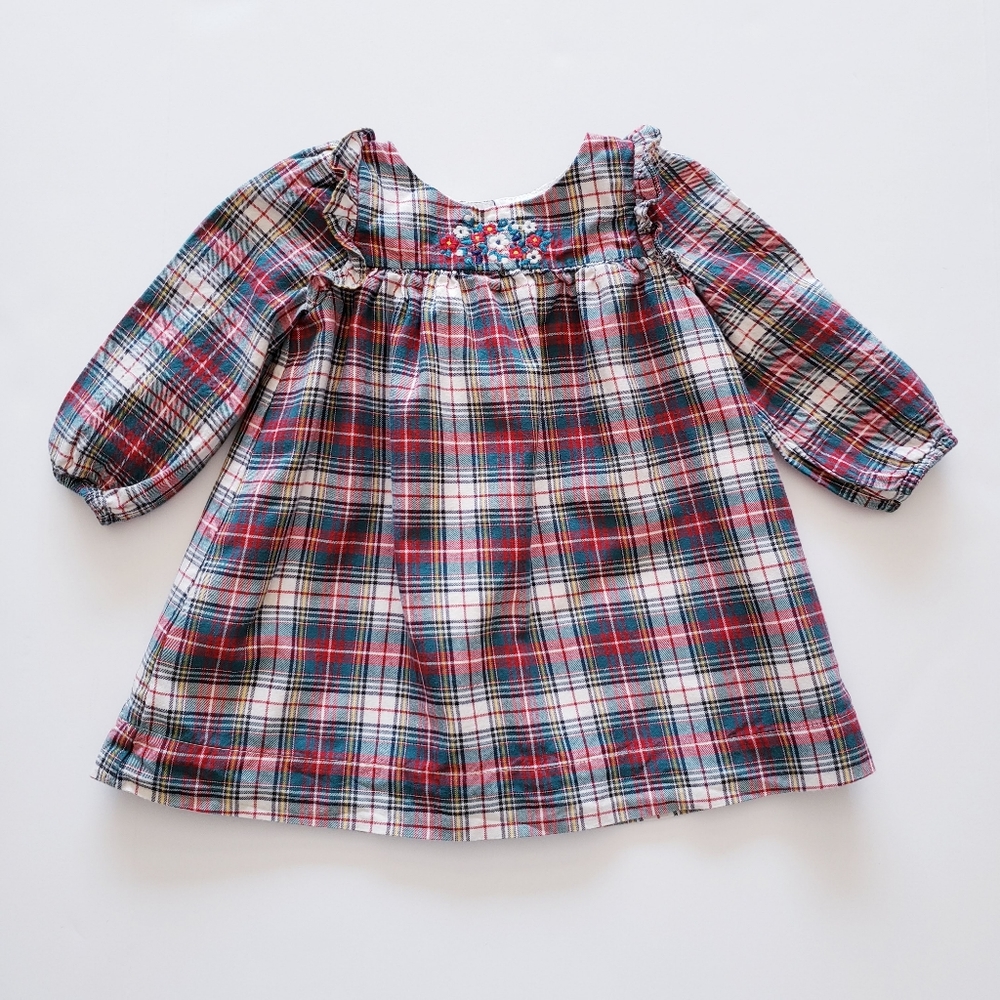 Baby Gap Red Plaid Christmas Dress Embroidered Flowers Size 12-18 months